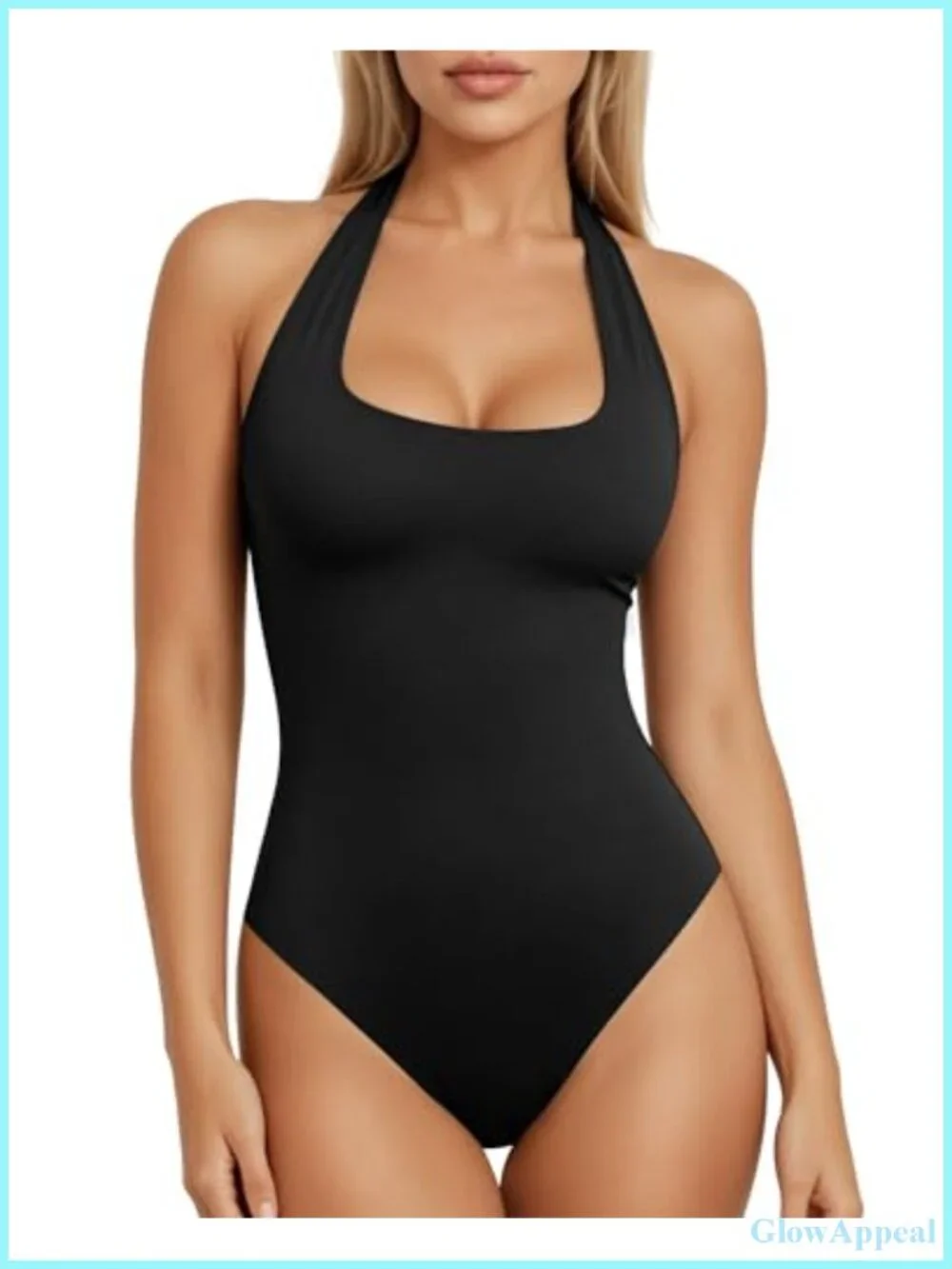 Halter Scoop Neck Backless Bodysuit Sleeveless Thong Double Lined Snap Closure